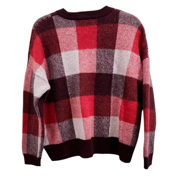 Madewell Fenimore Red Plaid Pullover Sweater Alpaca Wool Blend size medium - Picture 4 of 9